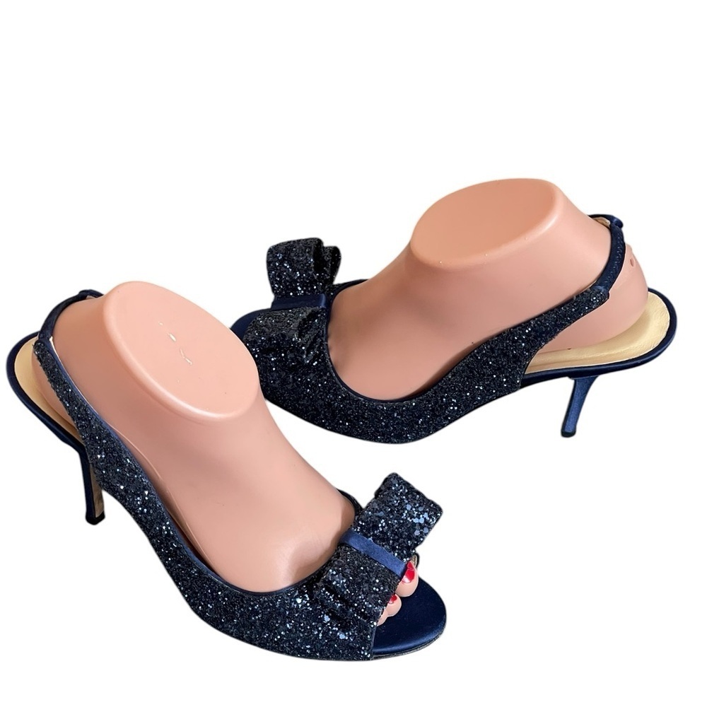 Kate Spade"Charm" Blue Glitter Slingback Bow Peep Toe Pumps
Heels Size 8.5B - Picture 2 of 14